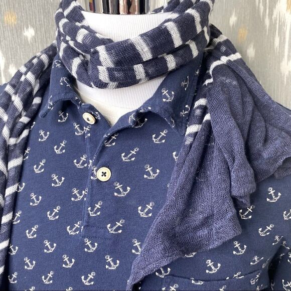 Vintage Polo Ralph Lauren 2003 Anchor-Print Polo Shirt - Navy & Off White Cotton - Picture 14 of 16